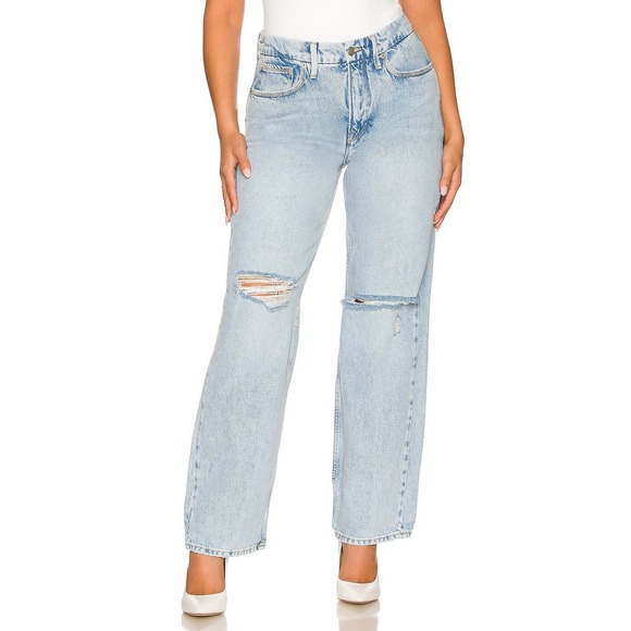 Good American Denim - Good American Good '90s Jeans Womens Size 8/29 Blue Destroyed Denim Straight Leg